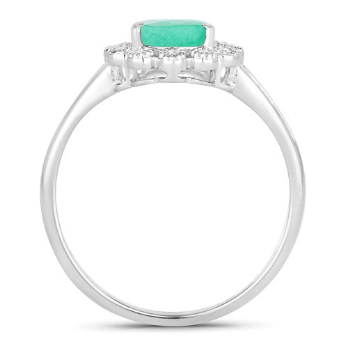 White Gold Zambian Emerald and Diamond Halo Ring
