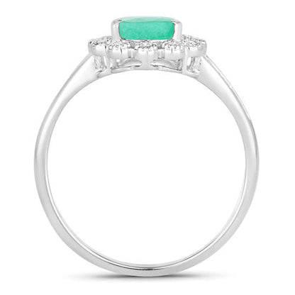 White Gold Zambian Emerald and Diamond Halo Ring