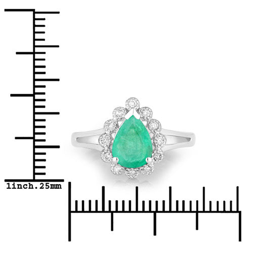 White Gold Zambian Emerald and Diamond Halo Ring