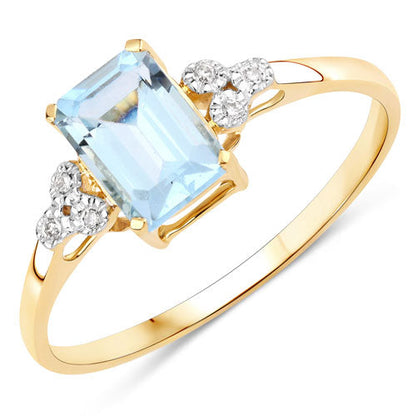 14K Yellow Gold Aquamarine Diamond Ring