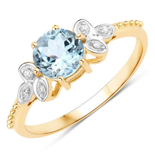 14K Yellow Gold Aquamarine and Diamond Butterfly Ring