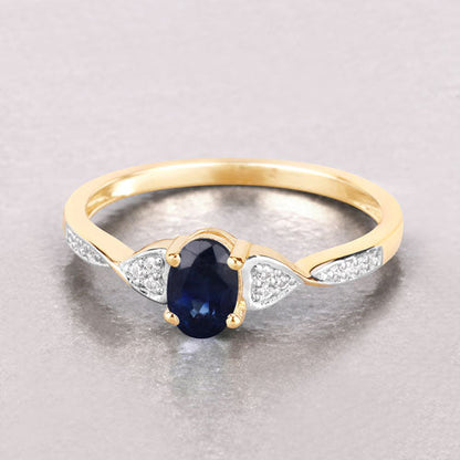 0.53 Carat Genuine Blue Sapphire and White Diamond 10K Yellow Gold Ring