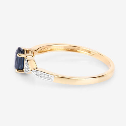 0.53 Carat Genuine Blue Sapphire and White Diamond 10K Yellow Gold Ring