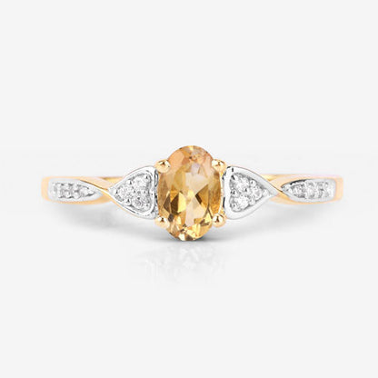 0.48 Carat Genuine Citrine and White Diamond 10K Yellow Gold Ring
