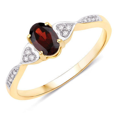 0.56 Carat Genuine Garnet and White Diamond 10K Yellow Gold Ring