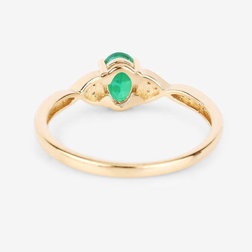 0.49 Carat Genuine Zambian Emerald and White Diamond 10K Yellow Gold Ring