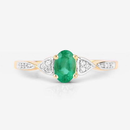 0.49 Carat Genuine Zambian Emerald and White Diamond 10K Yellow Gold Ring