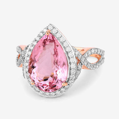 5.34 Carat Genuine Morganite and White Diamond 14K Rose Gold Ring