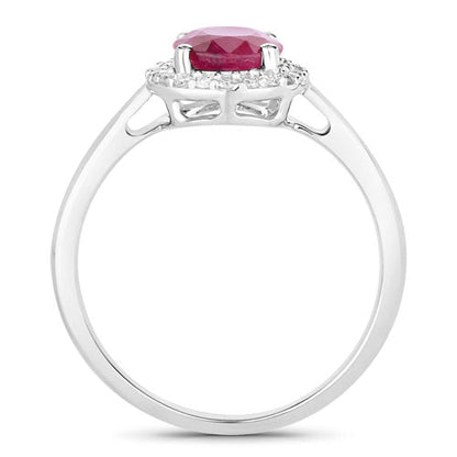 10K White Gold Ruby and Diamond Halo Ring