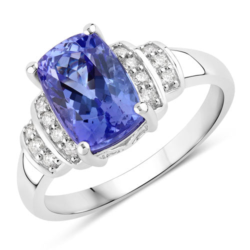 White Gold Tanzanite and Diamond Bridge Ring