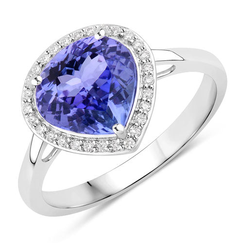 White Gold Tanzanite and Diamond Heart Ring