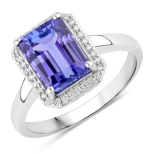 White Gold Tanzanite and Diamond Halo Ring