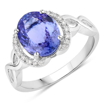 14K White Gold Tanzanite and Diamond Crossover Ring