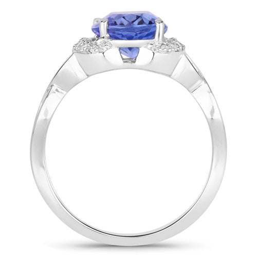 14K White Gold Tanzanite and Diamond Crossover Ring