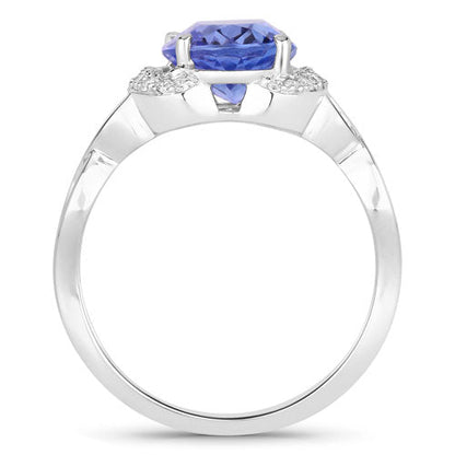14K White Gold Tanzanite and Diamond Crossover Ring
