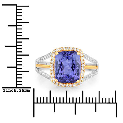 14K Yellow and White Gold Tanzanite and Diamond Ring