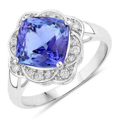 14K White Gold Tanzanite and Diamond Statement Ring
