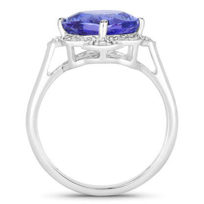 14K White Gold Tanzanite and Diamond Statement Ring