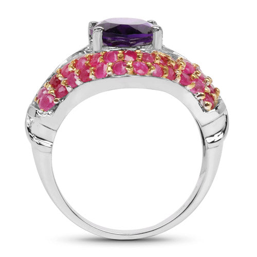 Sterling Silver Amethyst and Ruby Cocktail Ring