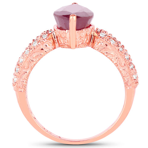 14K Rose Gold Plated Sterling Silver Glass Filled Ruby and White Topaz Ring