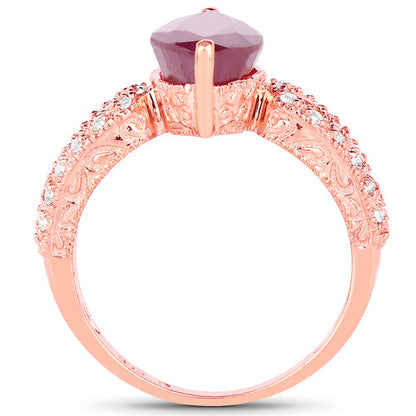 14K Rose Gold Plated Sterling Silver Glass Filled Ruby and White Topaz Ring