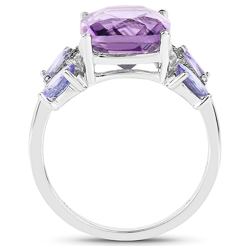 Sterling Silver Amethyst, Tanzanite & White Topaz Ring