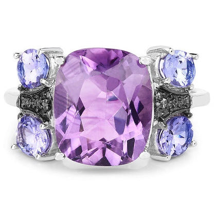 Sterling Silver Amethyst, Tanzanite & White Topaz Ring