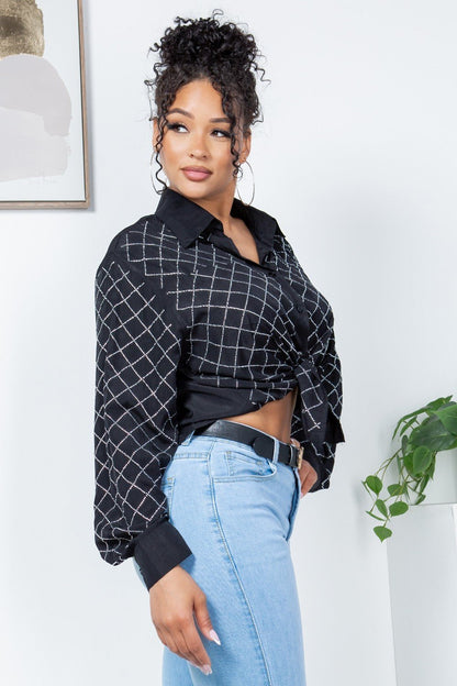Rhinestone Button-Up Shirt Blouse – Effortless Glam Meets Everyday Comfort