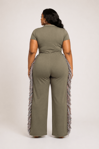 Rodeo Queen Plus Size Fringe Jumpsuit – Wide Leg with Tassel Detail