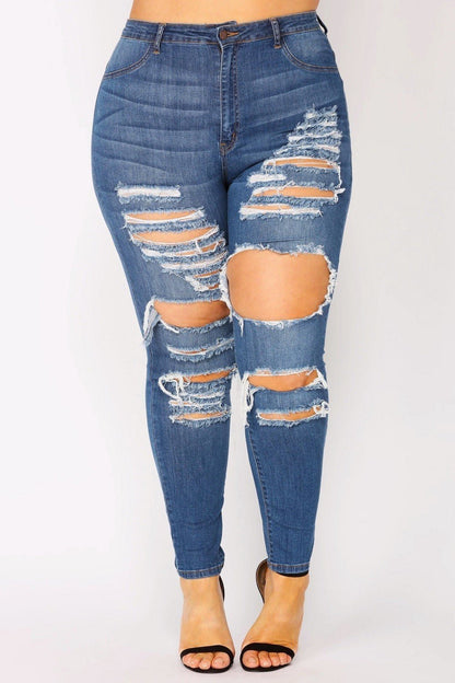 Sasha Plus Size-high Rise Medium Washed Distressed Jeans