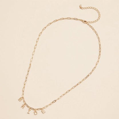 Semi Fine Collection - 18K Gold Dipped Brass Metal Stone Paved BRIDE Monogram Charm Paperclip Chain Necklace