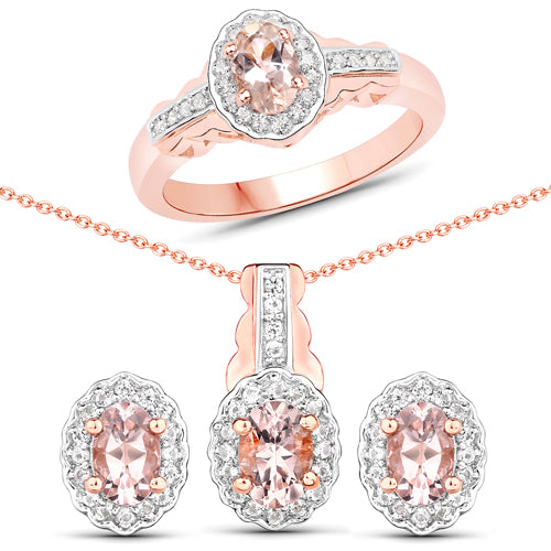 Sterling Silver Morganite and White Topaz 3-Piece Jewelry Set