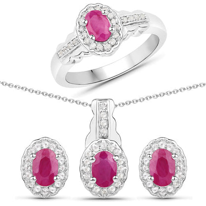 Sterling Silver Ruby and White Topaz 3-Piece Jewelry Set