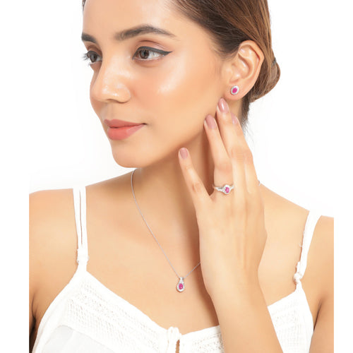 Sterling Silver Ruby and White Topaz 3-Piece Jewelry Set