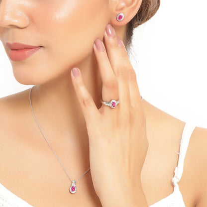 Sterling Silver Ruby and White Topaz 3-Piece Jewelry Set