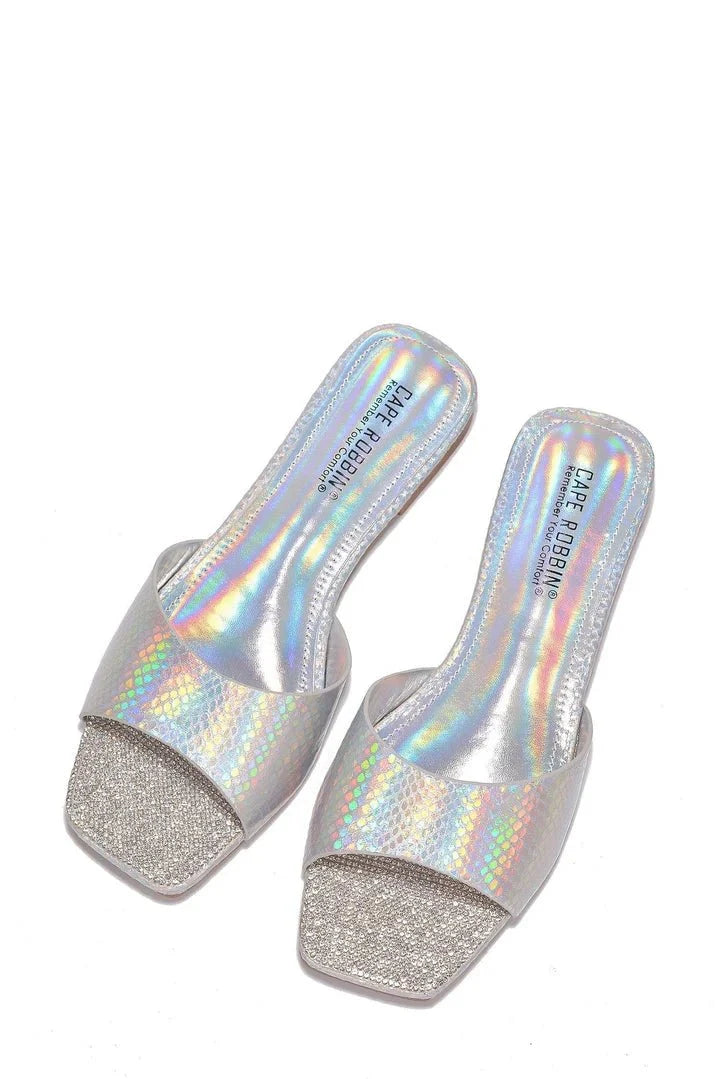 Seya Holo Metallic Snake Print Sandals by Cape Robbin