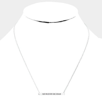 “She Believed She Could” Horizontal Metal Bar Pendant Gold Dipped Necklace