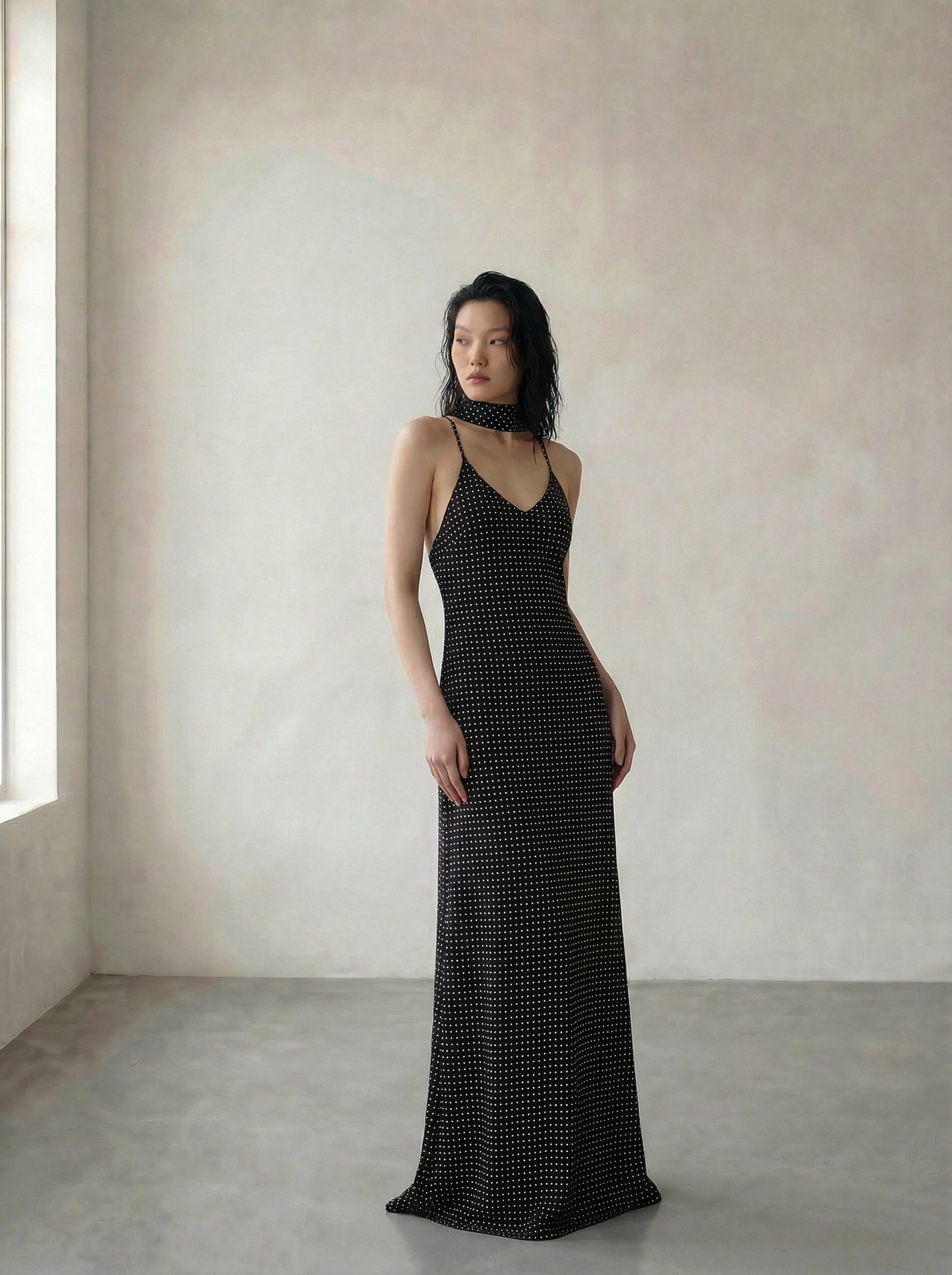 Silk Bias Slip Gown – Polka Dot Maxi Dress