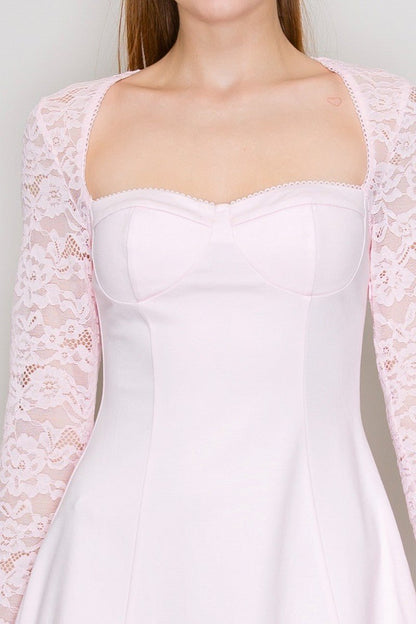 Sophia Sweetheart Lace Mini Dress – Long Sleeve Fitted A-Line Dress