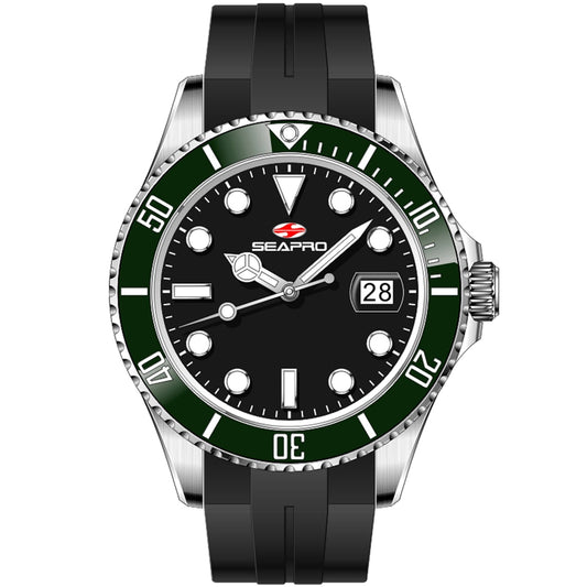 Stainless Steel Black Dial Rubber Strap Watch