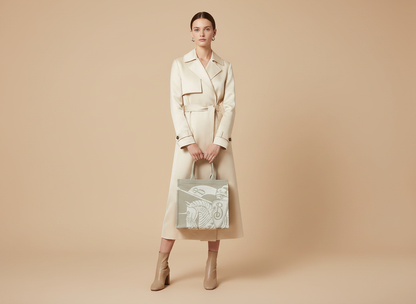 Burberry EKD Canvas Tote Bag With Coin Pouch — held by model in studio