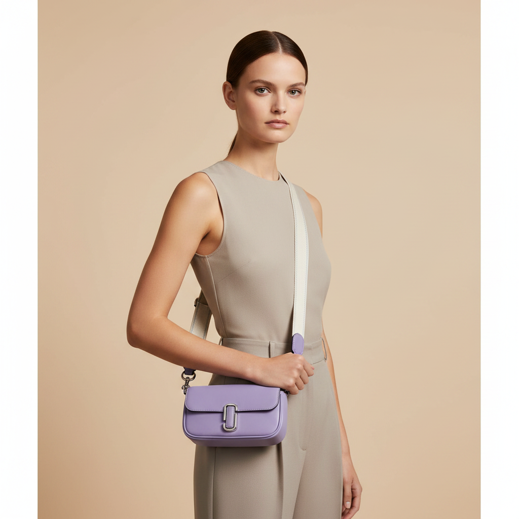 Marc Jacobs The J Marc Daybreak Leather Crossbody Bag — held by model in studio