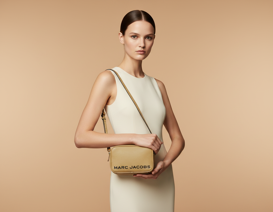 Marc Jacobs The Flash Leather Crossbody Bag — held by model in studio