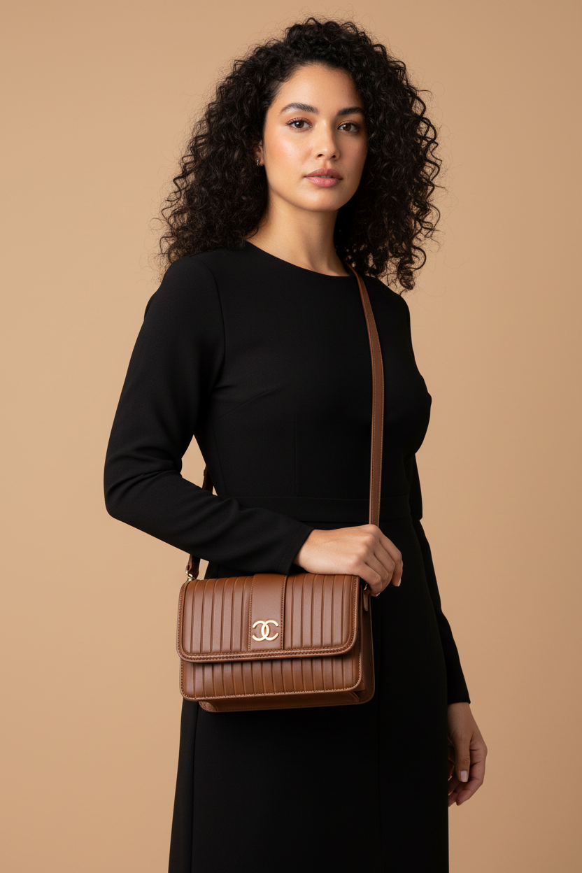 Mocha Plus Vertical Lined Bodysuit with Shrug Top | 2-Piece Set — held by model in studio