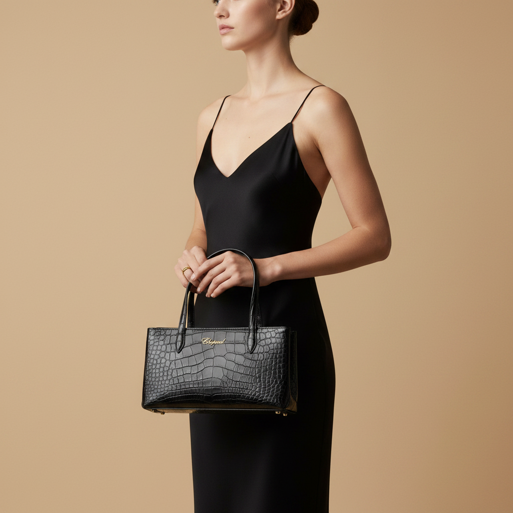 Chopard Jour Impériale Mini Black Alligator Leather Bag 95000-0341 — held by model in studio