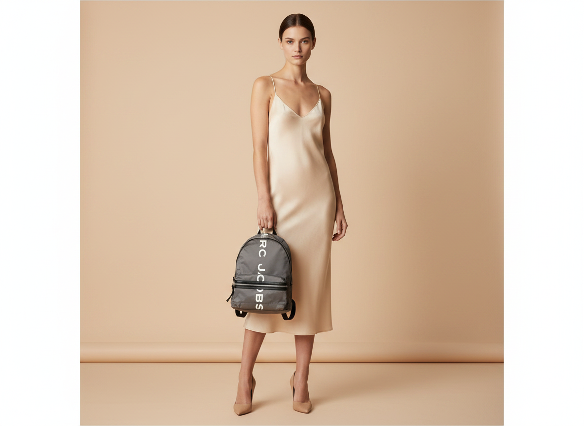 Marc Jacobs Suspiria Nylon Backpack Bookbag — held by model in studio