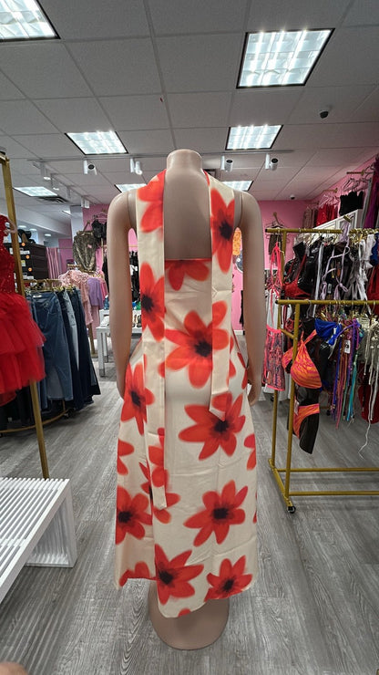 Sunset Bloom Neck Scarf Maxi Dress