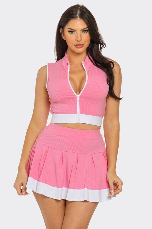 The Blush Court Crop Top And Pleated Mini Skirt Set