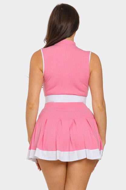 The Blush Court Crop Top And Pleated Mini Skirt Set