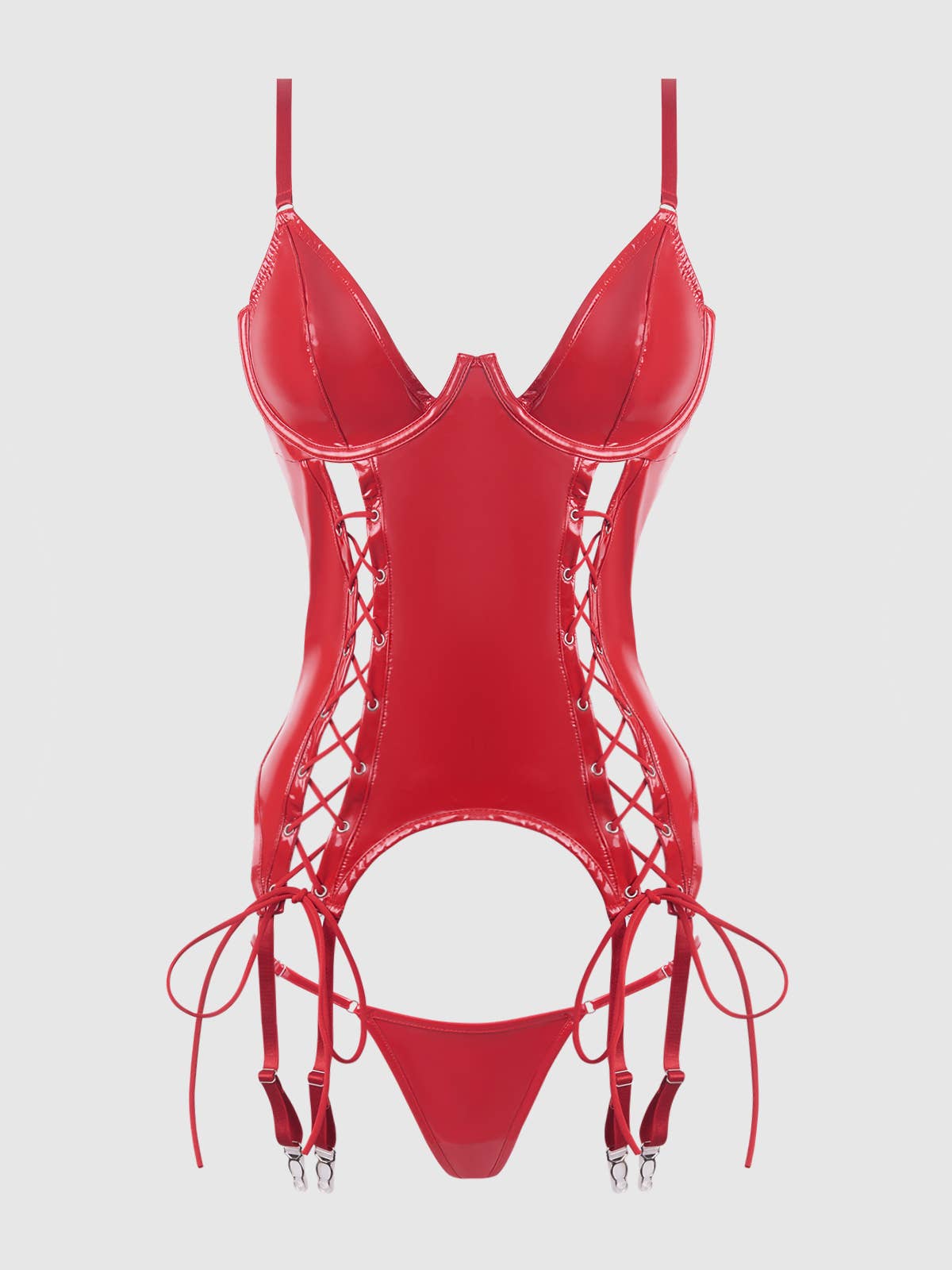 TRIXIE PATENT LEATHER  LACE UP BUSTIER & G-STRING SET